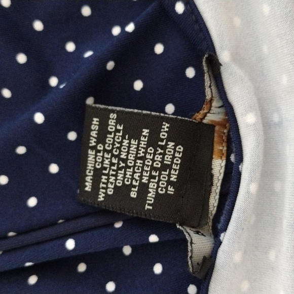 Short Sleeve Scoopneck A-line Dress Navy Blue with White Polka Dots XL - Picture 7 of 7